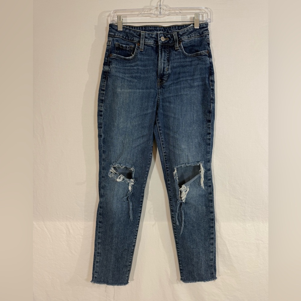 Old Navy Women's Size 4 OG Straight Leg Distressed Ripped Jeans Raw Hem